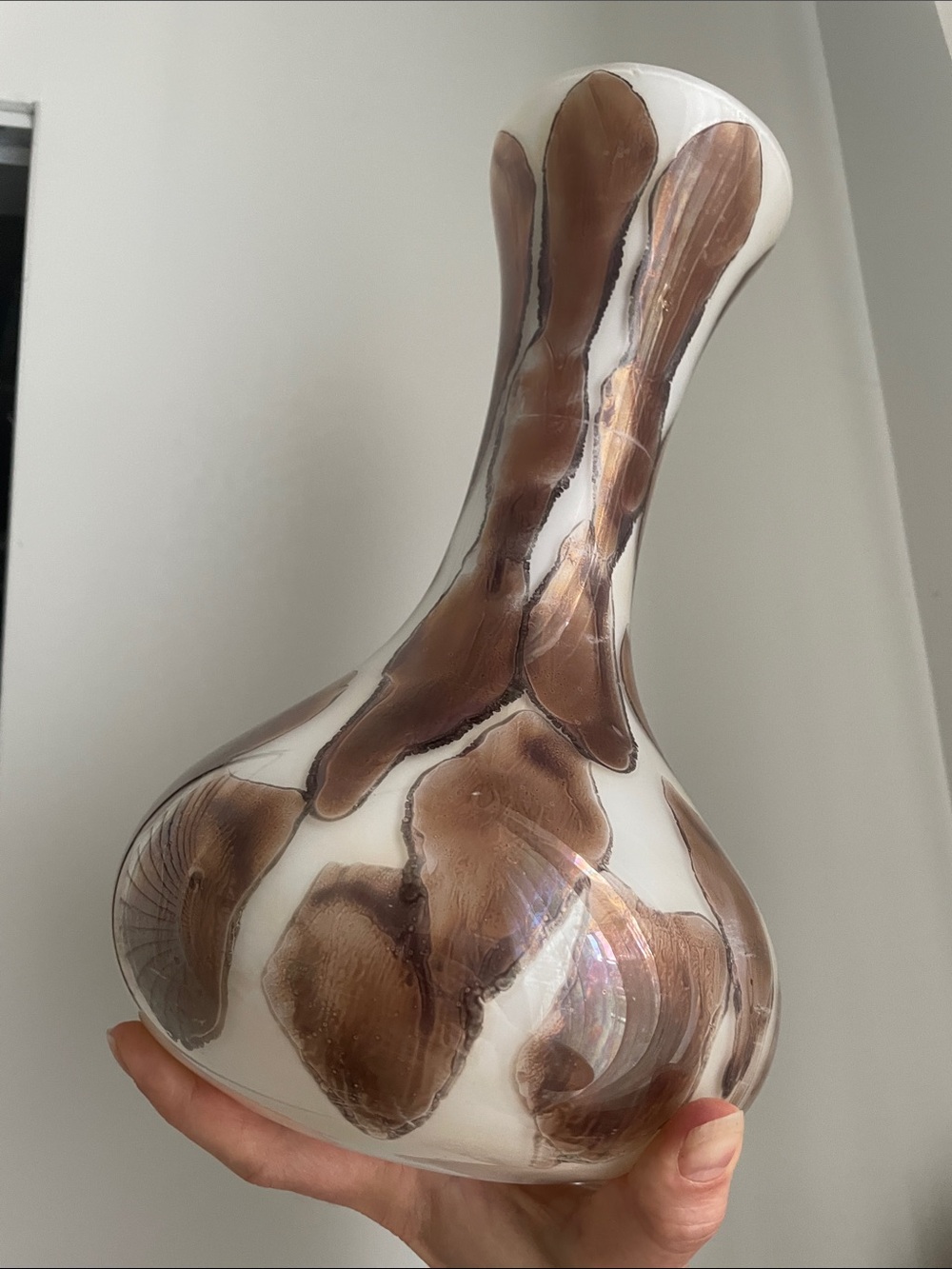 12.5” Vintage Handblown Opaline Art Glass Vase